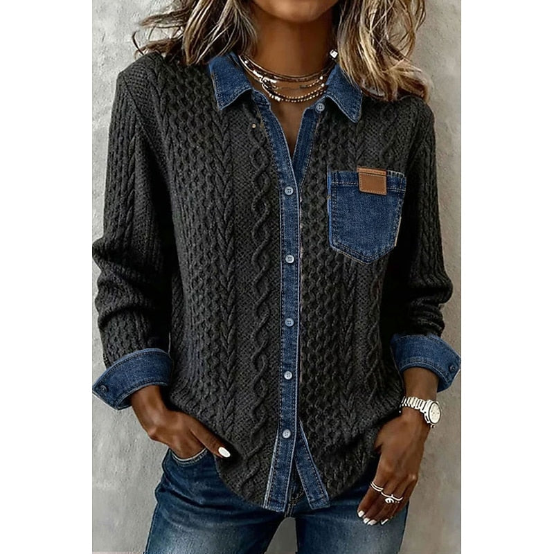 Camisa texturada con cuello y bolsillo en contraste · imagen 4