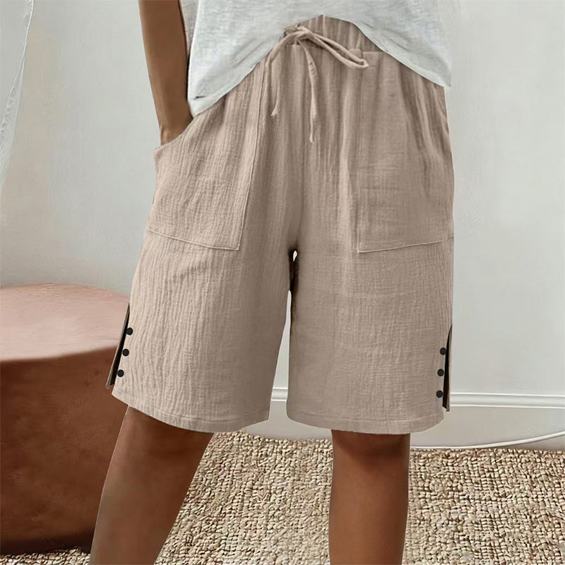 Short de mujer con cordón, bolsillos y botones laterales — vista 3