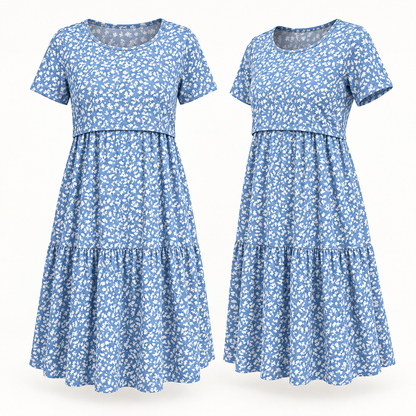 2 vestidos florales con capa frontal para lactancia — P1