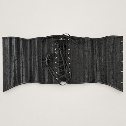 Corset de cintura negro con cordones y broches — P2
