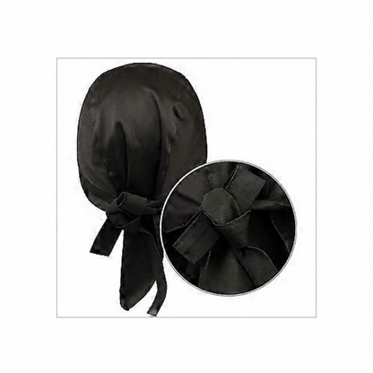 Detalle del nudo posterior de un gorro negro; la ampliación pertenece a la misma pieza.