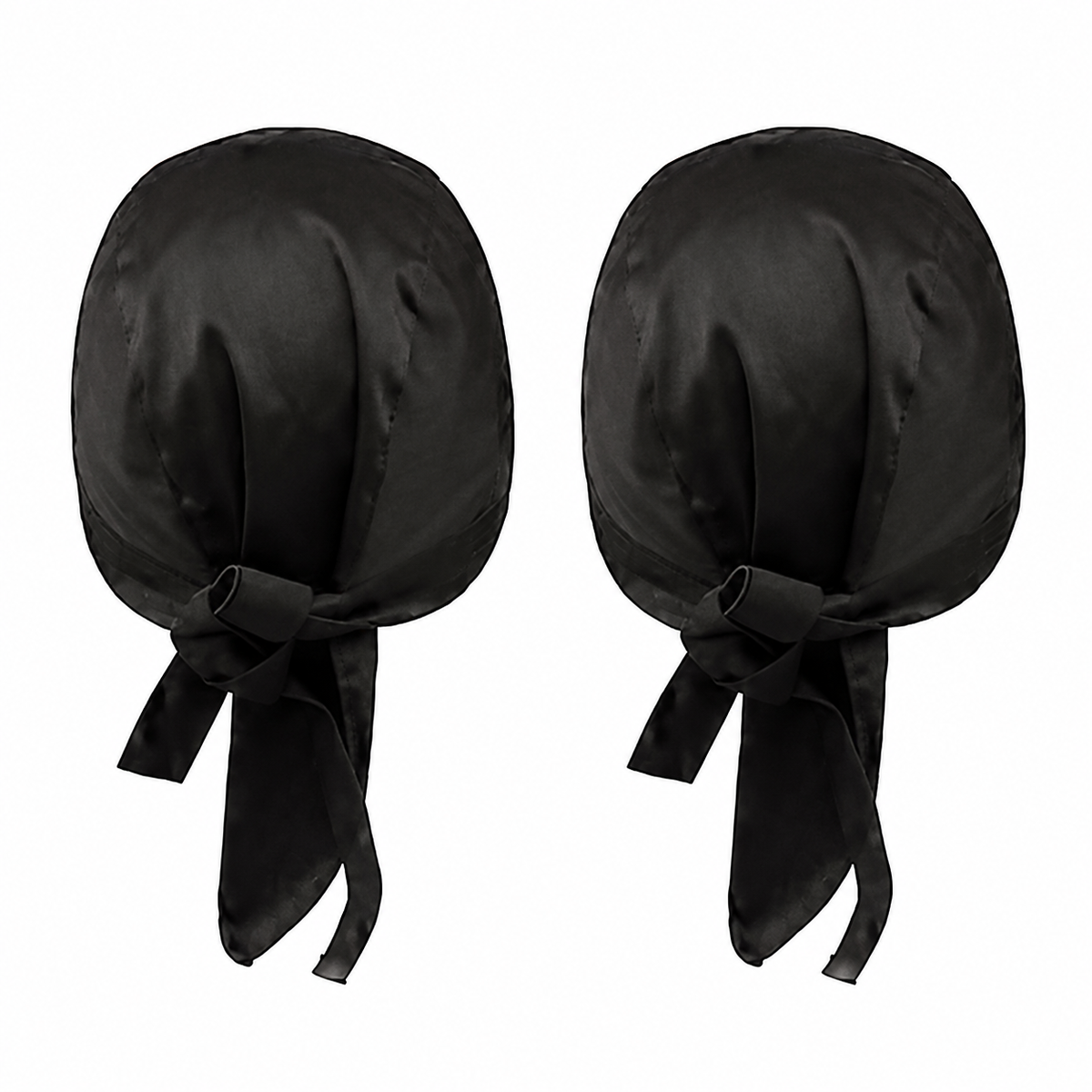 Dos gorros negros completos con tiras para anudar.