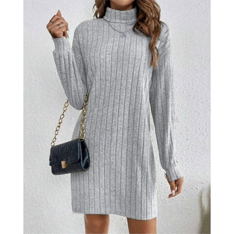 Vestido de punto acanalado y cuello alto · imagen 1