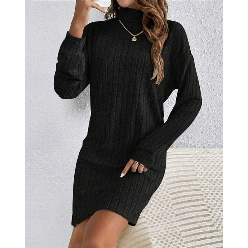 Vestido de punto acanalado y cuello alto · imagen 3
