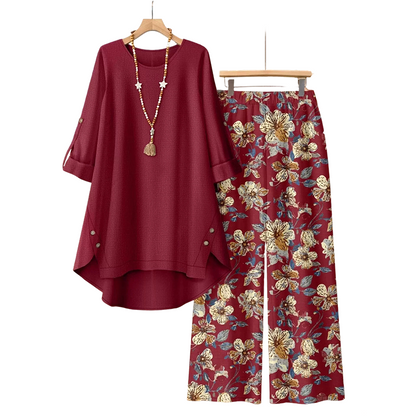 Conjunto de túnica con mangas recogibles y pantalón floral — 2
